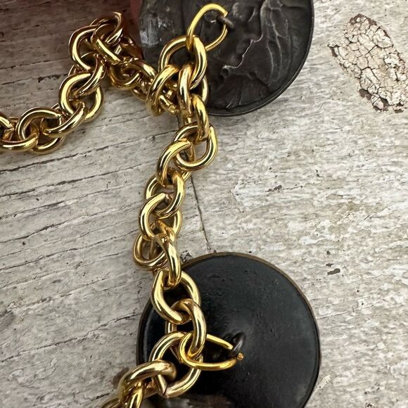 Vintage Assemblage Antique Button On 80s Chain Necklace WOW - Picture 11 of 14